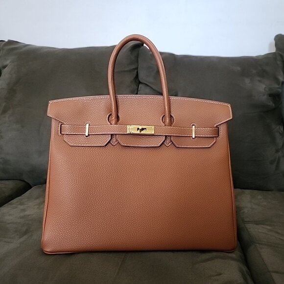 Handbags - Birkin inspired handbag golden brown
